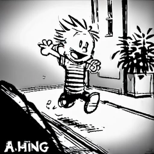 a cartoon of a running, <lora:CalvinandHobbes:1>
