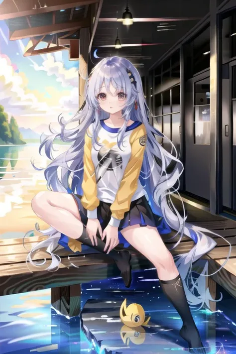 (extremely detailed CG unity 8k wallpaper), (((best quality))),1 girl,sockes,yellow shirt,sitting on floor,lake in background
, <lora:lora_ensemble_27_hoshioto_alice-000010:0.65>