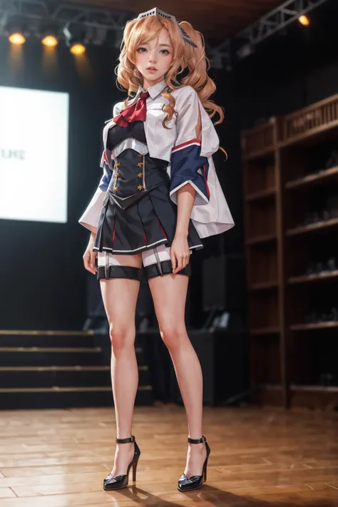 highres,absurdres,masterpiece,best quality,original,extremely detailed CG,extremely detailed wallpaper,perfect lighting,1girl,blurry background,looking at viewer,standing on the stage,
<lora:Honolulu:0.7>, honolulu \(kancolle\),