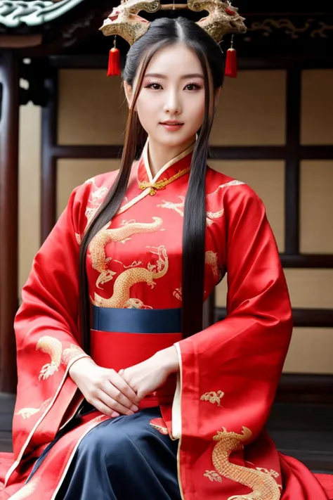 wallpaper of most beautiful chinese woman in the world with dragon clothing and Hanfu
