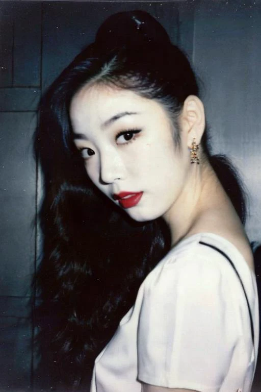 Polaroid SX-70,blurry,A beautiful 18 year old Korean idol, 
pornpolaroidphoto style,reddit,Blurred photo and bad photography and (bad aesthetic:1.2) and (bad quality:1.2) and (low res photo:1.4) ,
koreanbabe,Asian_Babe_porn, black hair, earrings, flash photography, jewelry, looking at viewer and facing viewer,solo, upper body, long hair, ponytail, short sleeves, white dress, black eyes, makeup, lipstick,
<lora:flash photography photoV3:0.4> <lora:Asian_Babe_pornV4:0.45> <lora:Koreanbabe-amateurV1:0.55> pale skin, Dark nightclub background
pornpolaroidphoto style,<lora:pornpolaroidphoto_V2:0.75>