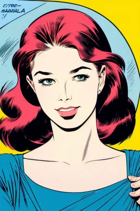 in the style of jack kirby, closeup, 30 year old woman, plus size, sundress, plunging neckline, dynamic natural light, highly detailed, high resolution, (((modern hair))), dyed hair, (((by Milo Manara)))