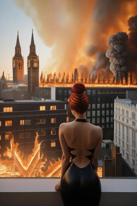 1girl, (art by James Bullough:0.7) and (Joao Ruas:1.3) , studio Unreal Engine, surreal, shot from behind of a Maximalist Noxious ("The Great Fire of London":1.3) , Stimulating Westminster Abbey in background, desolate hillside and Stellar nursery in background, at Nighttime, Wide view, Magic Realism, Regret, Afropunk, Moonlight, L USM, Colorful, sgraffito, Diorama, Highres, 4K, grand, asymmetrical, womanly