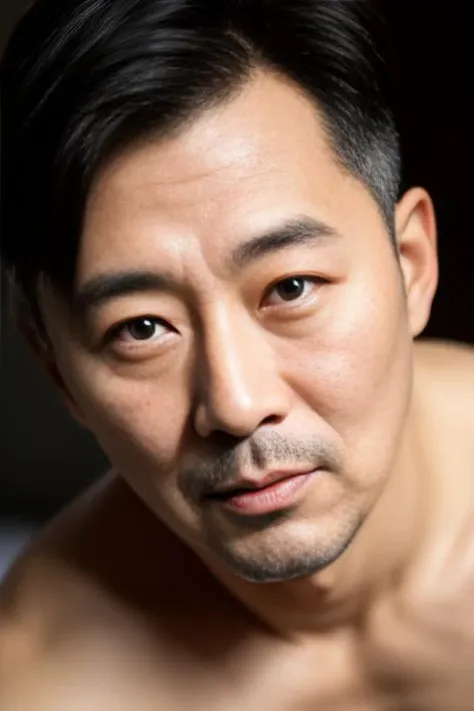 BEST AESTHETIC and BEST QUALITY and RAW Closeup photo of a handsome korean mature male