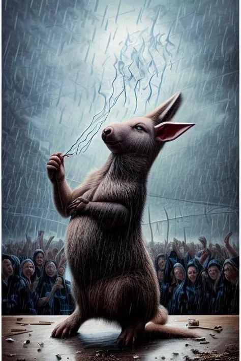 With a touch of surrealism, the Artistic Aardvark Annoys in a thought-provoking scene casting a spell raining chaos on the world, leaving the viewer in awe of its creative and interesting interpretation.