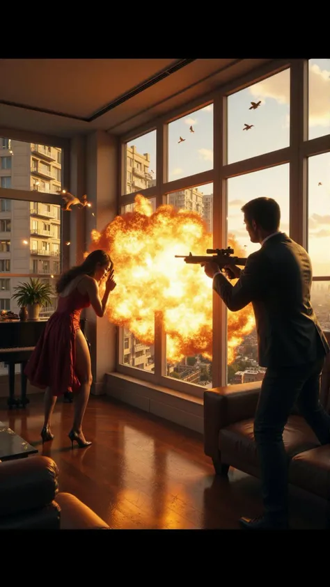 An explosive firefight inside a luxurious penthouse, where bullets rip through glass windows and high-end furniture. A woman in a sleek dress dives for cover behind a grand piano while a man in a suit returns fire.
,<lora:aidmaGTA6:1> aidmagta6,
<lora:ImageUpgraderV2:0.35> ,detailmaximizer,
<lora:aidmaMJ6.1-FLUX-V0.1:0.55>,midjourneyv6.1