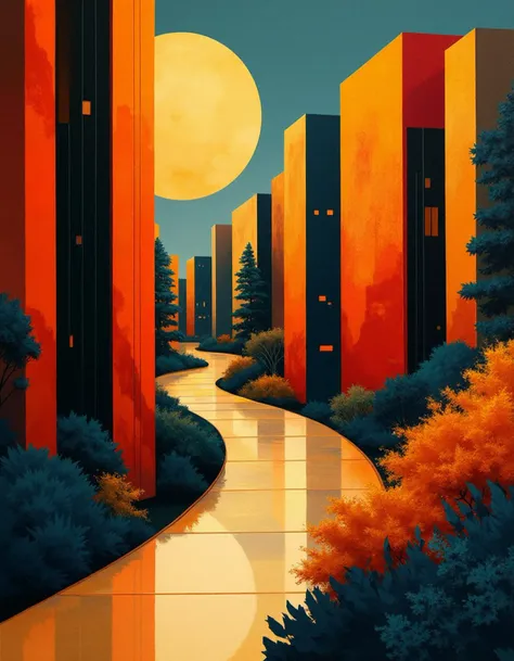 Art Deco, "Path to the Festival", sleek, geometric forms, art deco style, <lora:FluxDFaeTasticDetails:0.5>, winning, original, glossy, contemporary, complex artistic color composition, full color, magical, beautiful detailed, very, gorgeous