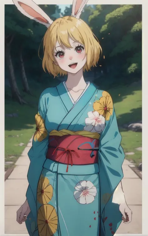 (masterpiece, best quality:1.4), insaneres, absurdres, solo, looking at viewer,BREAK
Kimono_Wano_Carrot_ownwaifu,
1girl, blonde hair, rabbit girl, furry female, short hair, rabbit tail, large breasts, rabbit ears, animal ears, collarbone, red eyes, white fur, animal nose, body fur, buck teeth, bangs, groin, white skin,
japanese clothes, kimono, obi, sash, floral print,
(portrait, head tilt, looking at viewer), white border, bokeh, <lora:ONEPIECE_Wano_Carrot_ownwaifu:0.8>, solo,