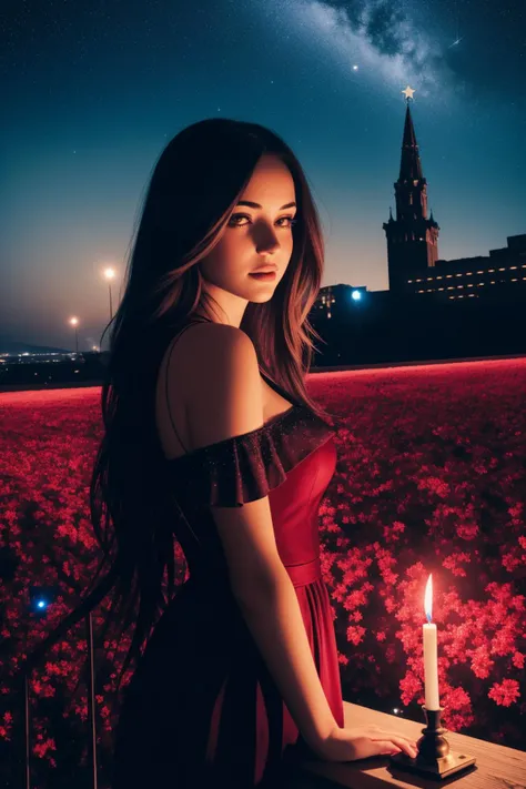 1girl, (dark art designed by Henry Asencio:1.3) , studio Oil painting, (Navy Blue theme:0.7) , shoulder-level shot of a Cute [Ethereal|Gloomy] Magenta Puerto Rican ([Pear:Museum:1]:1.3) , it is with Layered print, it is in a Sci-Fi setting, Nature background, Soviet city and Dwarf Planet Ceres in background, Stars in the sky, Panorama, Detailed illustration, Awe, Mythpunk, Candle light, Selective focus, Oversaturated, Azure and electric red flakes, Light sparkles, HDR, extremely beautiful, beauty, en plein air