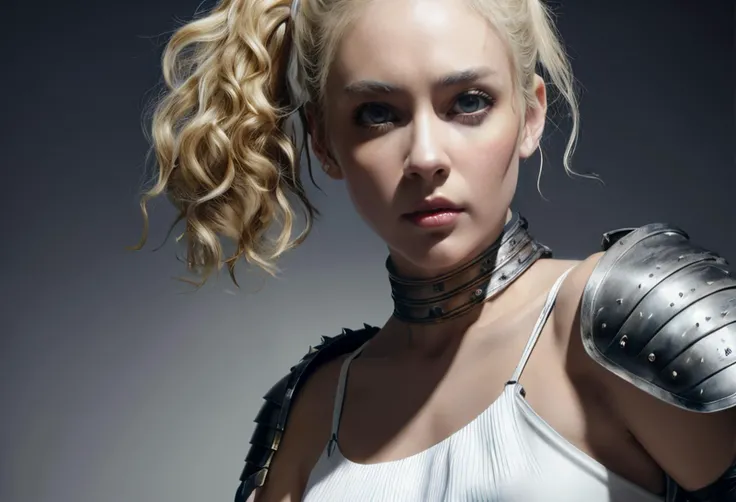 (rogue thief:1.2) wearing multiple layer (leather armor:1.2), (insanely detailed:1.5), ((solo)), (highest quality, Alessandro Casagrande, Greg Rutkowski, Sally Mann, concept art, 4k), (colourful), (high sharpness), ((detailed pupils)), red eyes, ((painting:1.1)), (digital painting:1.1), detailed face and eyes,Masterpiece, best quality, highly detailed photo:1, 8k, detailed face,photorealistic, (blonde curly Hair,ponytail hair cut, ecstatic:1.1),pale skin, (18yo woman:1),By jeremy mann, by sandra chevrier, by maciej kuciara, ((small Breast)),((samurai)), sharp, ((perfect body)), realistic, real shadow, 3d, ((white shirt)), ((leather skirt)), (silver sexy jewelerie), (by Michelangelo), fluid photography, gothcore, rudolph belarski, close - up, carl holsoe, 8k resolution