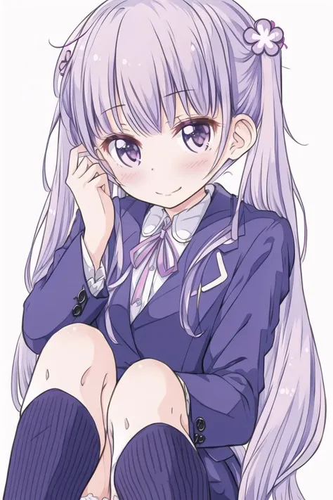 <lora:Suzukaze_Aoba:0.9>:Suzukaze_Aoba
 hair_flower, hair_ornament, jacket, twintail_hair, pink_neck_ribbon, purple_eyes, purple_hair, short_hair, pencil_skirt, smile,sitting
1girl, bangs, blazer, blush, eyebrows_visible_through_hair, flower, hair_flower, hair_ornament, holding, jacket, kneehighs, light_purple_hair, long_hair, long_sleeves, looking_at_viewer, polka_dot, polka_dot_background, purple_eyes, purple_hair, solo, suzukaze_aoba, twintails, white_legwear