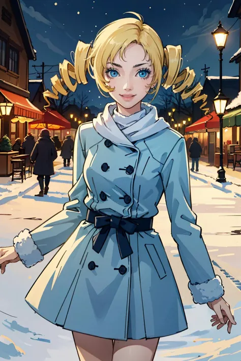 ((ultra detailed, masterpiece, best quality))
<lora:CCatherine:0.8>
CCatherine, 1girl, solo, twintails, drill hair, whie dress, in a winter wonderland, cowboy shot, winter clothing, smile