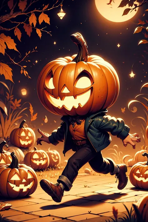 jackolantern is walking between mushrooms <lora:jackolanter-09:1>