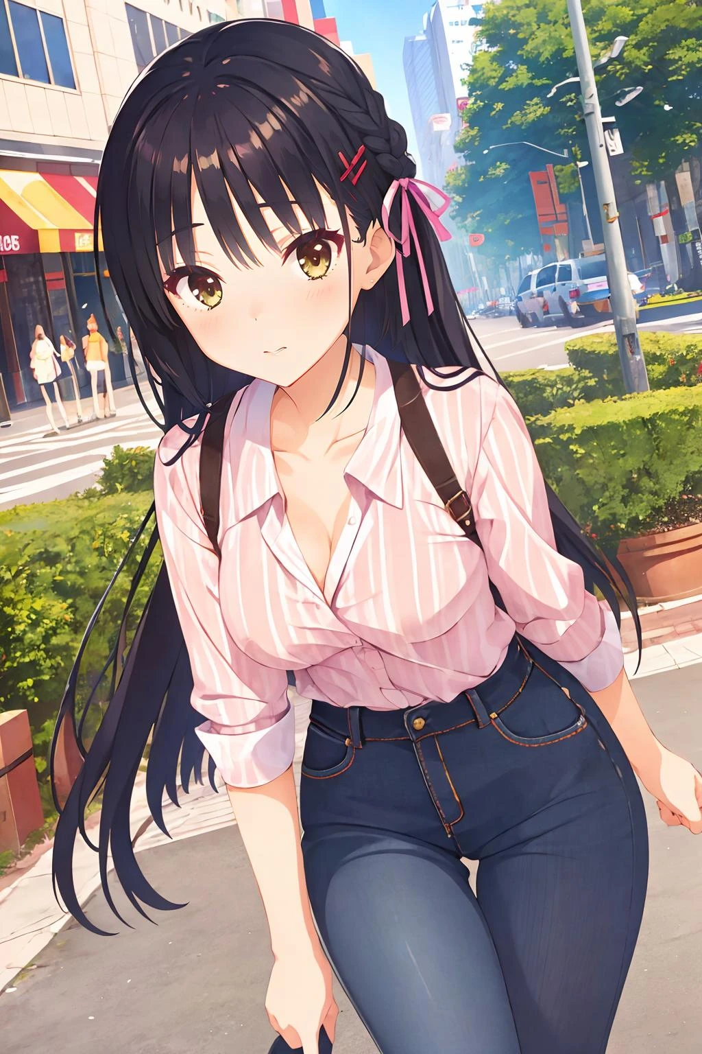 16k, highres, masterpiece, best quality,
pinup of a girl, urban city, outdoors, megami magazine, sexually suggestive,
sntm, 1girl,very long hair, bangs, sidelocks, hair ribbon, braid, medium breasts, <lora:natsume_v1:0.7>
casual,