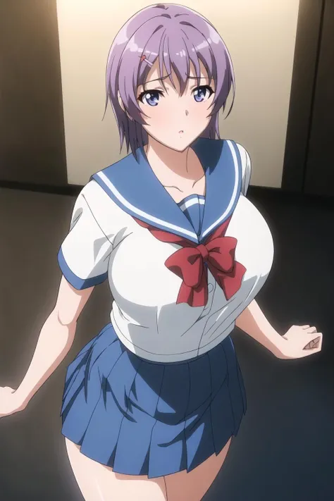 (Night:1.7), Japan, Tokyo, CityView, Before Window,
Standing at attention,
red bowtie, sailor collar, school uniform, serafuku,short sleeves,pleated skirt,blue skirt,
<lora:Anna_Ichinose_Ran_Sem-KK77-V1:0.7>,
short hair,purple hair,Bangs,Blue_eyes, hair ornament,
1 girl, 20yo,Young female,Beautiful Finger,Beautiful long legs,Beautiful body,Beautiful Nose,Beautiful character design, perfect eyes, perfect face,expressive eyes,
looking at viewer, in the center of the image,(Upper_body),(Focus on her face),
official art,extremely detailed CG unity 8k wallpaper, perfect lighting,Colorful, Bright_Front_face_Lighting,shiny skin,
(masterpiece:1.0),(best_quality:1.0), ultra high res,4K,ultra-detailed,
photography, 8K, HDR, highres, absurdres:1.2, Kodak portra 400, film grain, blurry background, bokeh:1.2, lens flare, (vibrant_color:1.2)
(Beautiful,large_Breasts:1.4), (beautiful_face:1.5),(narrow_waist),
