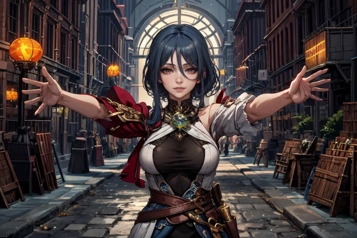 (masterpiece:1.2, best quality:1.2, beautiful, high quality, highres:1.1, aesthetic),
1 woman, solo, NATASHAHSR, HAIR BETWEEN EYES, RED EYES, BLUE HAIR
large breast,
smiling, eyes half closed, sensual lips, closed lips
wearing a night dress,
outside, in front of a Greek building, in the middle of the day,
<lora:GoodHands-vanilla:0.9> <lora:more_details:0.4>, <lora:HSR_Natasha4:0.6>