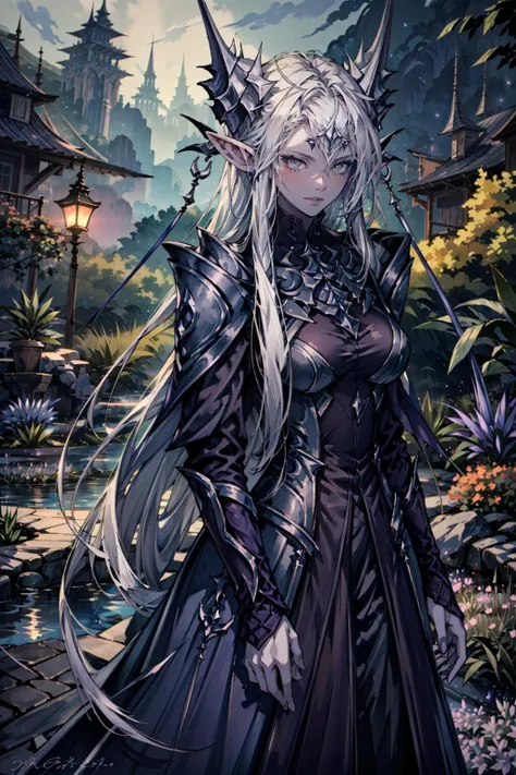 (masterpiece, best quality:1.3)
<lora:epi_noiseoffset2:1> <lora:add_detail:0.7>  <lora:LostArkBrelshaza:1>
LostArkBrelshaza, 1girl, solo, white eyes, pale skin, long hair, pointy ears, long shot , garden gazebo, twilight, soft and romantic light with a hint of magic