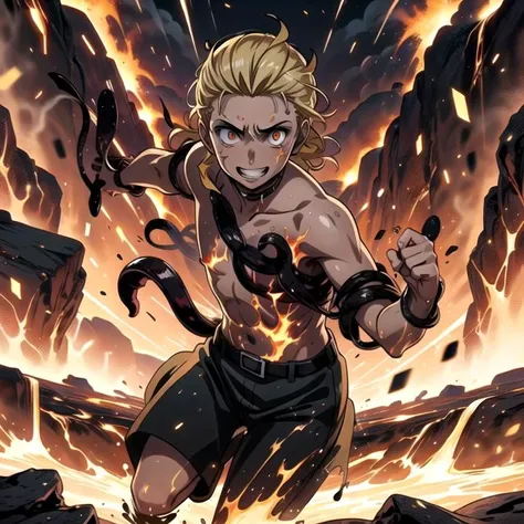 ((top quality, 8k wallpaper)),(masterpiece, best quality),extremely detailed,high definition,(official art:1.3),(((anime screencap,black outline))),<lora:more_details:0.3>, 1boy, BREAK (slick back hair), bare chest, (blonde hair:1.4),<lora:Albert_Wesker_Ouroboros:0.8>, ouroboros, aw-o, (black tentacles:1.4), glowing eyes, tendrils, BREAK <lora:moltenRockBath:0.4>,(((glowing,melting, burning body,fire,in molten rock))), evil smile, grin, nsfw,partially submerged, punching viewer,