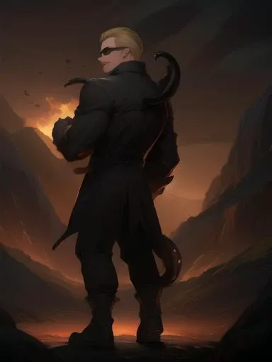 (Albert Wesker), highly detailed, highres, extremely detailed, detailed background, perfect eyes, perfect face, high quality, detailed face, anime, best quality, masterpiece, 4k, 8k, absurd resolution, cinematic lights, intricate detail, detailed hands, detailed eyes, animation, illustration, back combed hair, (blonde hair:1.4), short hair, (1man), mature male, looking at viewer, shades, sunglasses, 1boy, high definition, sharp focus, OverallDetail, <lora:Hiroyuki Kitazume:0.4>, <lora:beard_slider_v10:-3>, <lora:gender_slider_v1:-4>, slick back hair, <lora:hyperdenoiser_v090:0.6>, <lora:hyperrefiner_v090:0.6>, ah1,<lora:add_detail:0.3>,  <lora:Albert_Wesker_Ouroboros:0.7> aw-o, ouroboros, (black tentacles:1.4), glowing eyes, full body, zipper, fighting stance, evil grin, black coat,  <lora:volcano:1> fire, mountain, molten rock, lava, full body, (solo:1.3), standing,