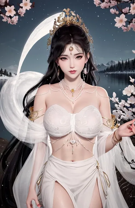 (,1girl, pov,best quality, ) , (((,1girl, solo, large breasts, looking at viewer, cherry blossoms,lake, snow, snowing, lake, full moon, moonlight, night, night sky,sparkle hair ornament, ))) <lora:DA_GuFengJiaRen:0.6>
ultra realistic 8k cg, flawless, clean, masterpiece, professional artwork, famous artwork, cinematic lighting, cinematic bloom, perfect face, beautiful face, fantasy, dreamlike, unreal, science fiction, lace, lace trim, lace-trimmed legwear, luxury, jewelry, diamond, gold, pearl, gem, sapphire, ruby, emerald, intricate detail, delicate pattern, charming, alluring, seductive, erotic, enchanting, hair ornament, necklace, earrings, bracelet, armlet,halo,autumn,