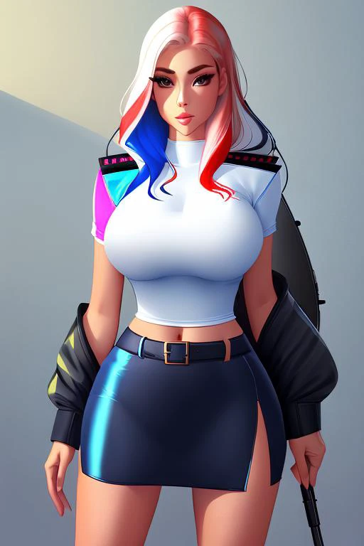 woman standing, sexy police woman, sexypolice, wearing a sexypolice outfit, 1girl, beautiful, in focus, masterpiece, facing viewer, centered, white shirt,
multicolored hair, <lora:youreUNDERARRESTLoha_v10:1>