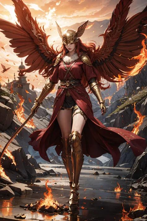 <lora:MaleniaMv3:0.8> , malenia blade of miquella, <lora:gachaSplashLORA_gachaSplash31:0.75> hexagon, 1 woman, mid shot, full body, fire, sparks, depth of field, flare, holding weapon, helmet, fighting, (fire wings), wings on fire, particles