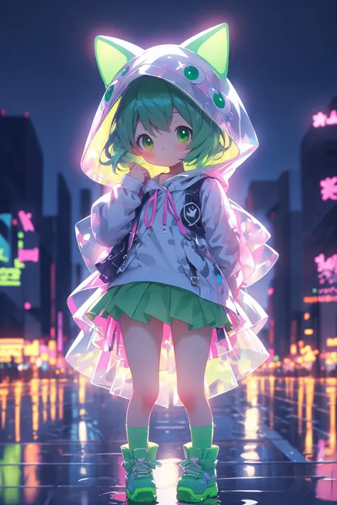 (best quality, masterpiece:1.2),1girl,sparkle,pink hair,skirt,in the city,green hair, <lora:backlighting(光照):0.8>,