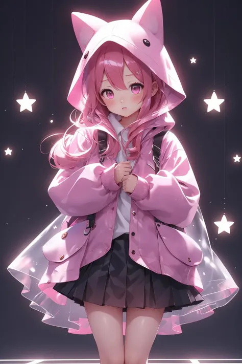 (best quality, masterpiece:1.2),1girl,sparkle,pink hair, <lora:backlighting(光照):0.65>,skirt,