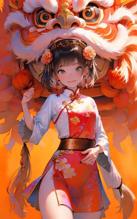 masterpiece,(best quality:1.3),
1girl,<lora:LionDanceV1:0.7>,lion_dance,Flowers,