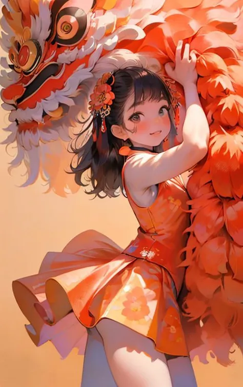 masterpiece,(best quality:1.3),
1girl,<lora:LionDanceV1:0.7>,lion_dance,Flowers,