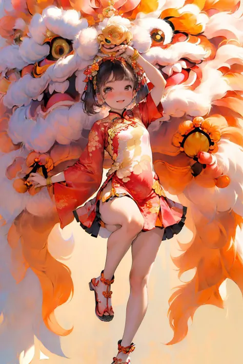 masterpiece,(best quality:1.3),
1girl,<lora:LionDanceV1:0.7>,lion_dance,Flowers, full body,