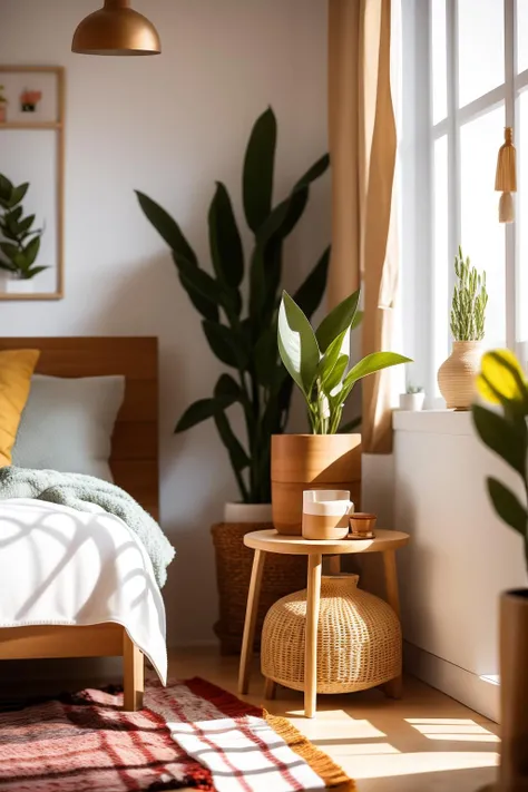 <lora:sn_20231009095455:0.9>,sn,no humans,window,indoors,table,sunlight,plant,scenery,curtains,blanket,bed,rug,pillow,vase,potted plant,carpet,flower pot,lamp,bedroom,day,basket,