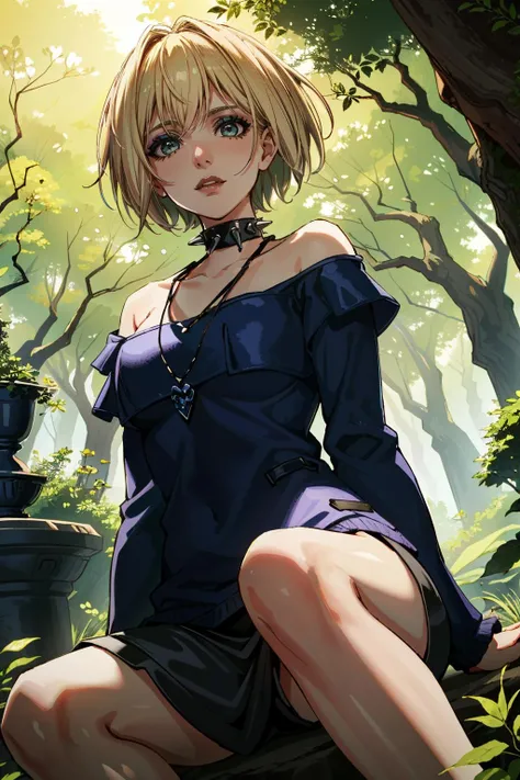 (masterpiece, best quality, highres)
<lora:CyberMisty:0.8>
CyberMisty, 1girl, solo, blonde hair, spiked collar, makeup, mystical fairy-tale forest, midday, enchanting and otherworldly with sunlight filtering through dense foliage