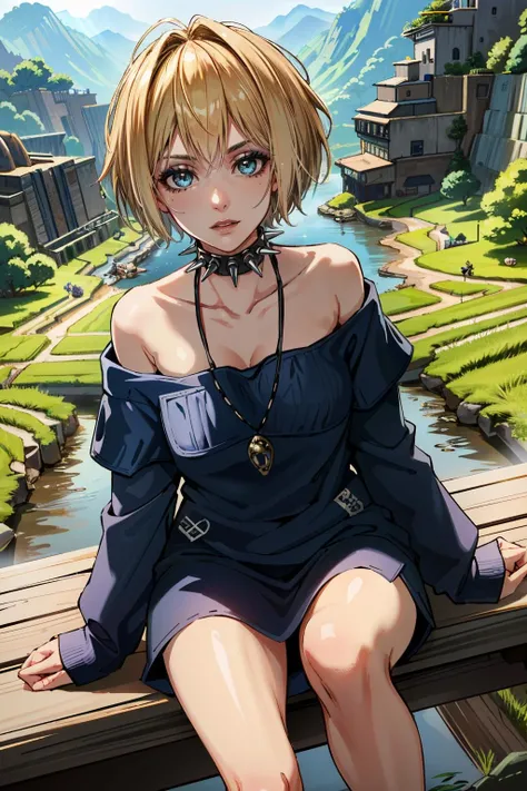 (masterpiece, best quality, highres)
 <lora:CyberMisty:0.8>
CyberMisty, 1girl, solo, blonde hair, spiked collar, makeup, cascading rice terraces, midday, breathtaking and picturesque with sunlight illuminating the landscape