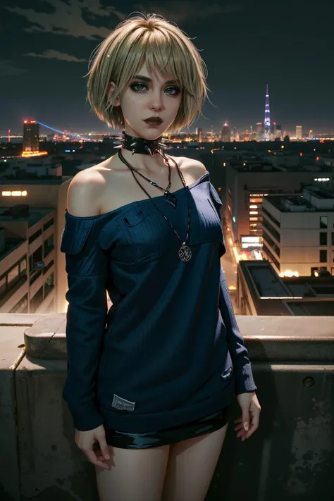 (masterpiece, best quality, highres)
<lora:CyberMisty:0.8>
CyberMisty, 1girl, solo, blonde hair, spiked collar, makeup, city skyline, twilight, dynamic and atmospheric with a mix of city lights and fading daylight