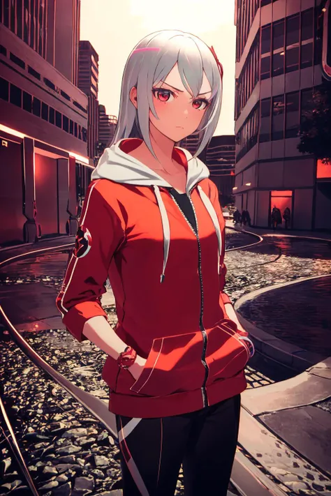 1girl, ((platinum grey hair)), red eyes, ((hoodie)), hands in pockets, research base background
<lora:Kasane-v2-hotfix:0.7> <lora:scientific research base:0.9>