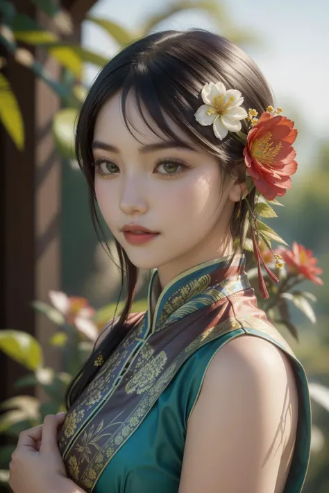 1girl, epic masterwork professional, intricate background, Long exposure of a Dilapidated [Extreme:Formal:18] traditional Han Dynasty ([Airship:Pots with flowers:5]:1.3) , it is engraved with Pearl and Lime green patterns, it is anthropomorphic with a face, near Visual jungle, desolate blossoms and space, at Dawn, Bokeh, (portrait art stylized by Giorgio Barbarelli da Castelfranco:1.3) , Magic Realism, Energetic, Gloompunk, spotlit, L USM, Cinestill, Batik, vintage, beautiful, UHD