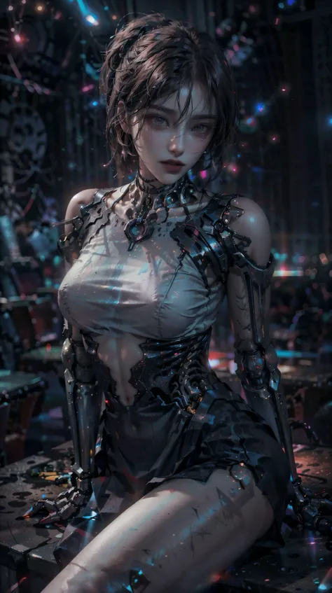 (RAW photo, 4k, realistic, exquisitely detailed skin :1.3),masterpiece,best quality,an award-winning work,ultra detailed,depth of field,cinematic angle,cinematic light,low key,dark scene,(soft warm laterial lighting:1.2),(hdr:1.4)(hyperrealism, soft light, sharp),(hyperdetailed:1.2),cinematic lighting,explosions,over exposure,intricate details,magazine cover,dynamic angle,chiaroscuro,
cyberpunk_2077,CyberpunkAI,neon,(cyborg) (cyberpunk),red and blue neon light,indoors,(mechanical arms, mechanical joints,Implants:1.6),
a sexy (barmaid:1.5),(wearing black dress, white shirt, high heels, sitting pose:1.3),cleavage,narrow waist,slim body,sexy,charming,seductive,alluring,attractive,(in a nightclub:1.5),lasers,beams,red-light district,party,celebrating,
(extremely detailed skin),charming,seductive,sexy,shy,evil grin,(seductive),emotional,mature female,high ponytail,
(dynamic pose:1.4),extremely beautiful skin,shiny skin,natural skin texture,beautiful and aesthetic,atmospheric,extremely detailed background,
vivid illumination,
exceptional detail,
atmospheric depth,
masterful technique,
harmonious composition,
cinematic lighting,
immersive atmosphere,
stunning visuals,
pureerosface_v1,
<lora:add_detail:0.6>,
<lora:runstyle:0.6>,rose Red and blue,light bronze and indigo,runstyle,
<lora:CyberPunkAI:0.6>,
<lora:VillageSuccubus_v4:0.3>,
<lora:NeonNoir-000002:0.6>,
<lora:epi_noiseoffset2:1>,
<lora:LowRA:0.5>,