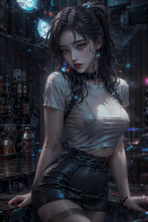 (RAW photo, 4k, realistic, exquisitely detailed skin :1.3),masterpiece,best quality,an award-winning work,ultra detailed,depth of field,cinematic angle,cinematic light,low key,dark scene,(soft warm laterial lighting:1.2),(hdr:1.4)(hyperrealism, soft light, sharp),(hyperdetailed:1.2),cinematic lighting,explosions,over exposure,intricate details,magazine cover,dynamic angle,chiaroscuro,
cyberpunk_2077,CyberpunkAI,neon,(cyborg) (cyberpunk),red and blue neon light,indoors,(cybrog, mechanical joints,Implants:1.4),
a sexy (barmaid:1.6),(wearing black high-waist skirt, white shirt,black pantyhose, high ponytail, by the bar:1.3),cleavage,narrow waist,slim body,sexy,charming,seductive,alluring,attractive,(in a nightclub:1.5),lasers,beams,red-light district,party,celebrating,
(extremely detailed skin),charming,seductive,sexy,shy,evil grin,(seductive),emotional,mature female,
(dynamic pose:1.4),extremely beautiful skin,shiny skin,natural skin texture,beautiful and aesthetic,atmospheric,extremely detailed background,
vivid illumination,
exceptional detail,
atmospheric depth,
masterful technique,
harmonious composition,
cinematic lighting,
immersive atmosphere,
stunning visuals,
pureerosface_v1,
<lora:add_detail:0.6>,
<lora:runstyle:0.7>,rose Red and blue,light bronze and indigo,runstyle,
<lora:CyberPunkAI:0.6>,
<lora:VillageSuccubus_v4:0.3>,
<lora:NeonNoir-000002:0.6>,
<lora:epi_noiseoffset2:1>,
<lora:LowRA:0.5>,