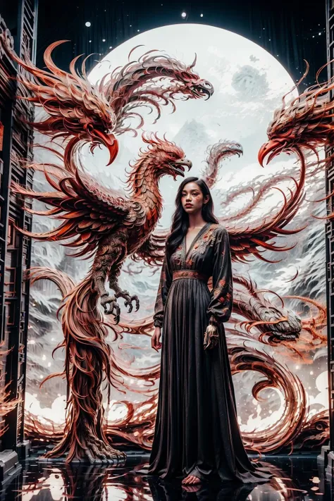 1 girl,queen,full_body,fire tree,Phoenix of Sora,<lora:PhoenixSora:0.8>,
very long hair,red eyes,small_breasts,large_wings,china_dress,chinese_style,hanfu,
dark,realistic,reality,best quality,full moon,mountain,cirrus_floccus,magic circles,traditional_chinese_room,sword,wide_shot,<lora:add_detail:0.7>,<lora:绪å¿-彿½®ç»é£ guochao:0.9>,<lora:gpts4 lite dreamwave_278580:0.4>,