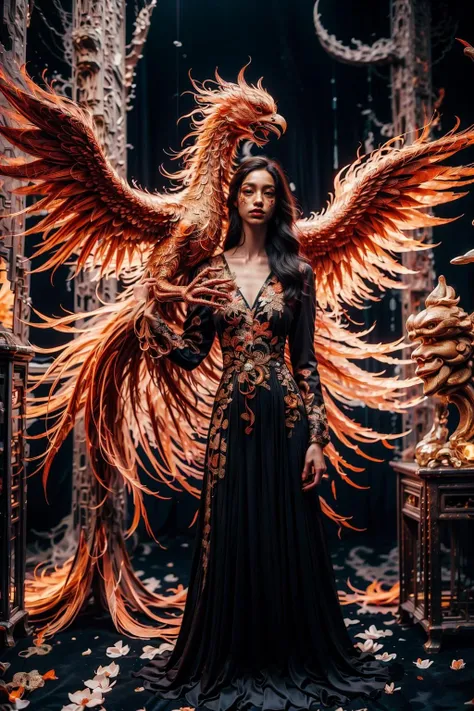 1 girl,queen,full_body,fire tree,Phoenix of Sora,<lora:PhoenixSora:0.8>,
very long hair,red eyes,small_breasts,large_wings,china_dress,chinese_style,hanfu,
dark,realistic,reality,best quality,full moon,mountain,cirrus_floccus,magic circles,traditional_chinese_room,sword,wide_shot,<lora:add_detail:0.7>,<lora:绪å¿-彿½®ç»é£ guochao:0.9>,<lora:gpts4 lite dreamwave_278580:0.4>,