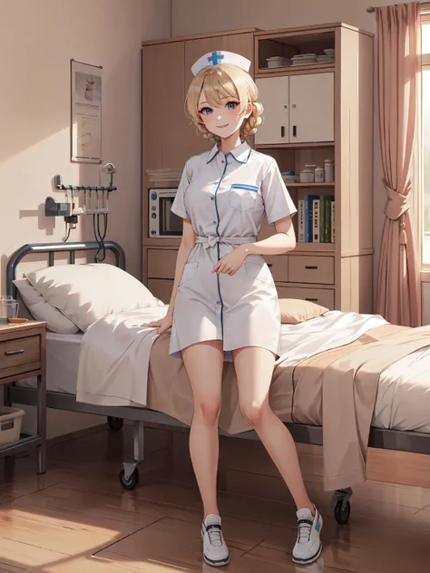 (masterpiece:1.2, best quality:1.1, highres,absurdres, high quality),(photorealistic:1.1),reflected light, colorful,ultra-detailed,8k, ultra hd, super detailed,
aadarjeeling,bbdarjeeling,short hair,braid,school infirmary, nurse uniform, full body, smile,bed, infirmary
<lora:darjeeling:0.7> <lora:GoodHands-beta2:1> <lora:infirmary_v0.1:0.6>
