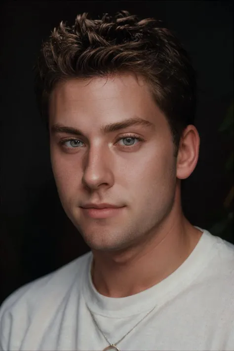 realistic portrait photo of lance_bass, <lora:LANCE_BASS_2000s-07:0.8>, 2000's filter, 8k uhd, dslr, soft lighting, high quality, film grain, Fujifilm XT3