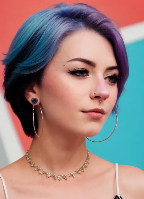 portrait of stunning 1girl WheezyWhee, blue hair, short hair, nose piercing, looking at viewer, highly detailed, film grain, vogue photoshoot, 35mm photograph, professional, 4k, highly detailed, <lora:WheezyWhee:0.75>