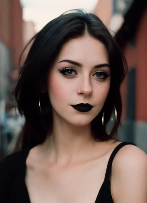 portrait of 1girl WheezyWhee, goth, looking at viewer, highly detailed, film grain, vogue photoshoot, 35mm photograph, professional, 4k, highly detailed,   <lora:quickfix:0.8> <lora:WheezyWhee:0.65>