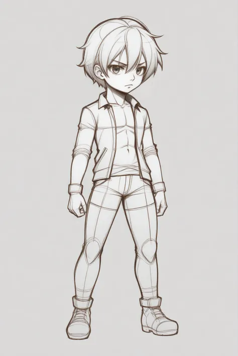 pencil outline sketch, anime style, pencil crosshatching, chibi, 1boy, man, masculine, lanky build, full body, arched back, white background<lora:EnvyStarlightBodySketch01:1>