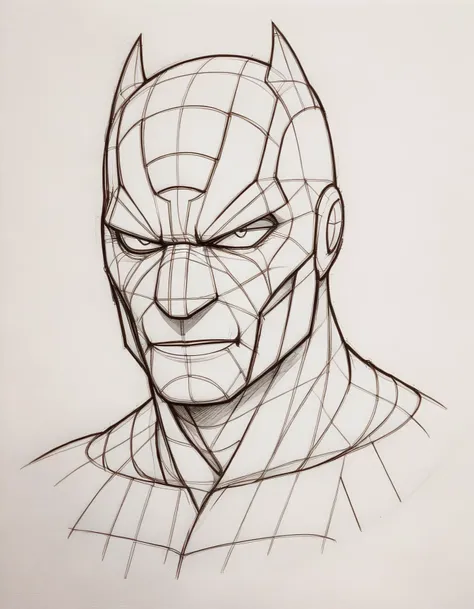 simple pencil outline sketch, pencil crosshatching, portrait of batman