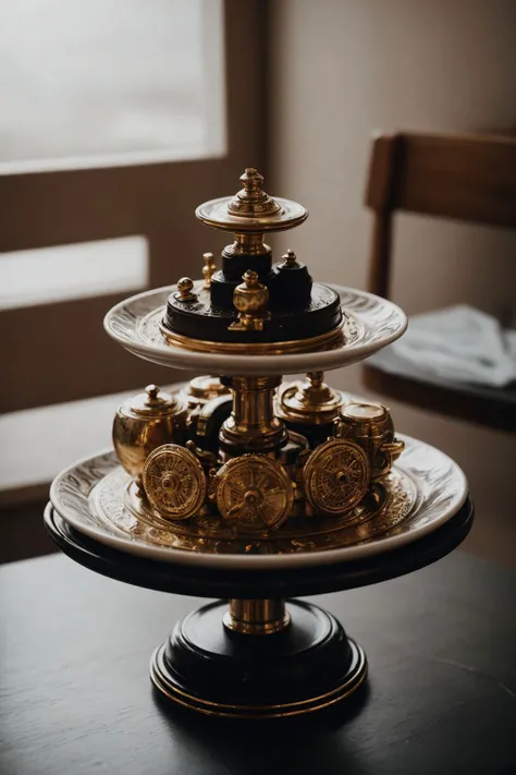 8k, close up portrait shot, RAW editorial photo of a Surreal Plate - a plate with a miniature carousel spinning and playing hauntingly beautiful music, cinematic shot, hard shadows, professional photo, complex, ultra-detailed, cinematic lighting, masterpiece, moody, dramatic, sharp focus, motion blur, noise, lens effects, scene by zach snyder, analog photography, award winning photo, depth of field, bokeh, ultra-detailed background, hard shadows, ray tracing, random angle shot, perfect textures, tactile textures,