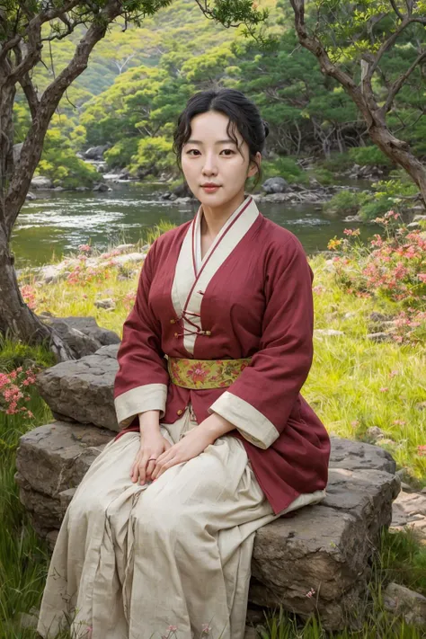 A portrait of a famous Korean woman [ <'EM_1'> | <'EM_2'> | <'EM_3'> ] in the style of Frederick McCubbin.