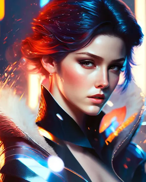 Vivid [detailed color pencil:photo shoot:0.2] by Anders Zorn and (Jean-Baptiste Mong:0.5) and (John Singer Sargent:0.5) of the brave  futuristic cyberpunk woman surrounded by floating shimmers of multicolor light Dancing in the rain (face looking frowning:1.2), cyberpunk, tilt-shift, retrowave, sunset, action shot hero pose, highly detailed with sharp focus on person having most rococco day of their life, Action, cinematic dramatic lighting, bokeh, HQ, 8K, hyper detailed, translucent skin, perfect hands, RAW photo shot on Canon 5D, masterpiece [oil painting:hyperrealism:0.2] in the style of SCG768-Euphoria2.pt
